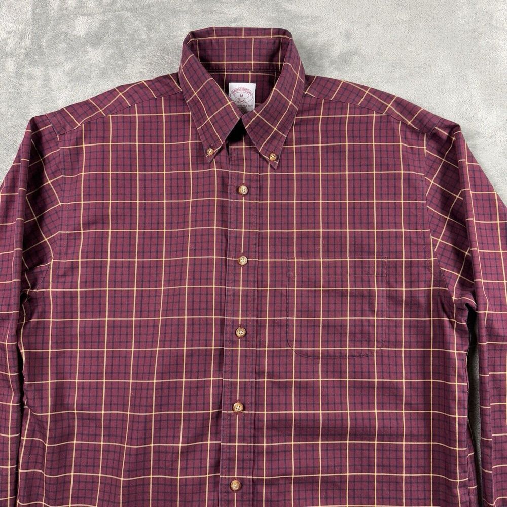 Brooks Brothers 346 Dress Shirt Men Medium Maroon Plaid Check Button-Down Preppy - Picture 2 of 12